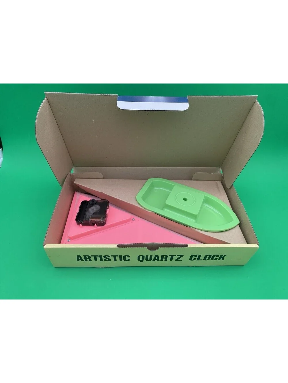 Retro 1980's Sailboat Table Clock, Photo Frame & Mirror - Green & Pink - NOS